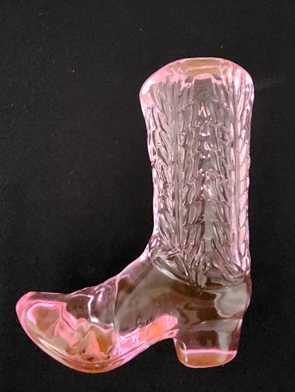 Pink Solid Glass Cowgirl Boot Figurine.